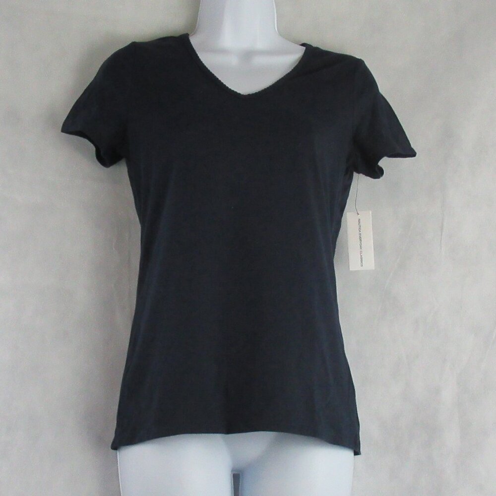 Nautica Women's Short-Sleeve V-Neck Lounge Pajama Top, Navy Blue, XS